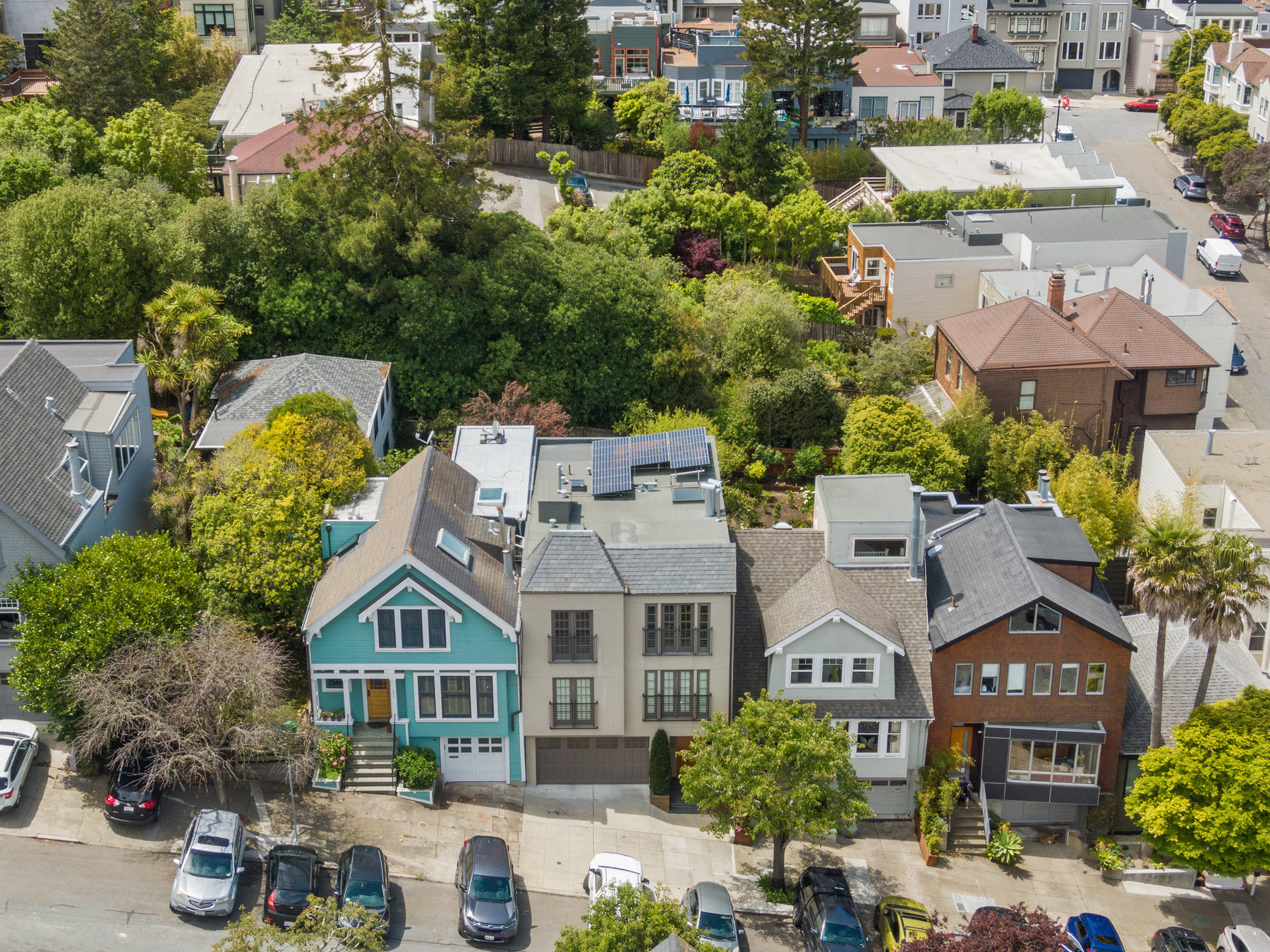Property Photo: Aerial shot of 1523 Cole Street and surrounding homes. 