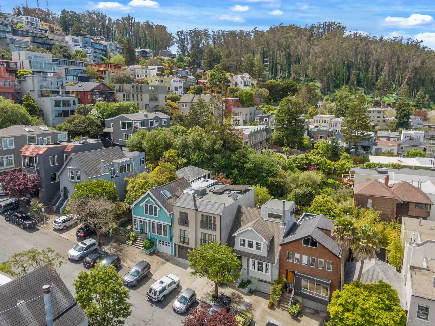 Property Photo: Aerial photo of 1523 Cole Street showing the surrounding homes on the hill.