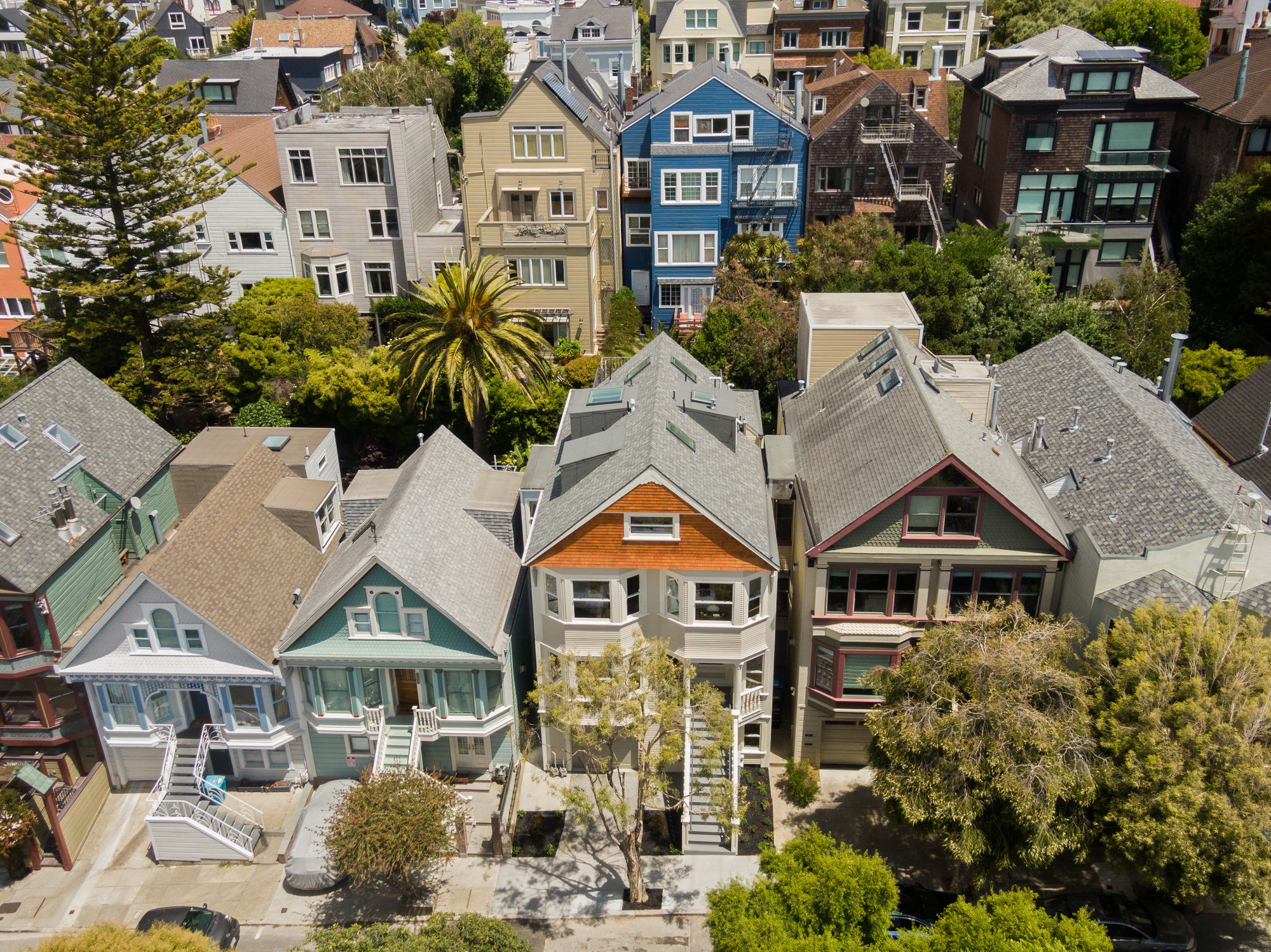 Property Photo: Aerial photo of 234 Downey. Sweet row of Victorian style homes. 
