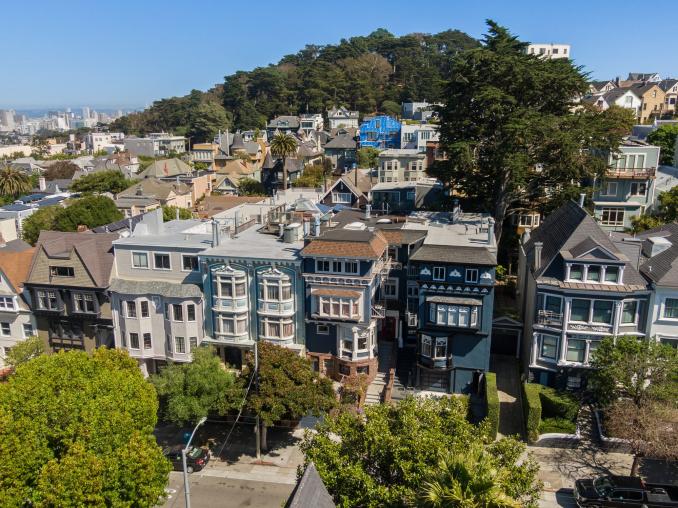 Property Thumbnail: Aerial of the exterior of 858 Ashbury and neighboring homes. 