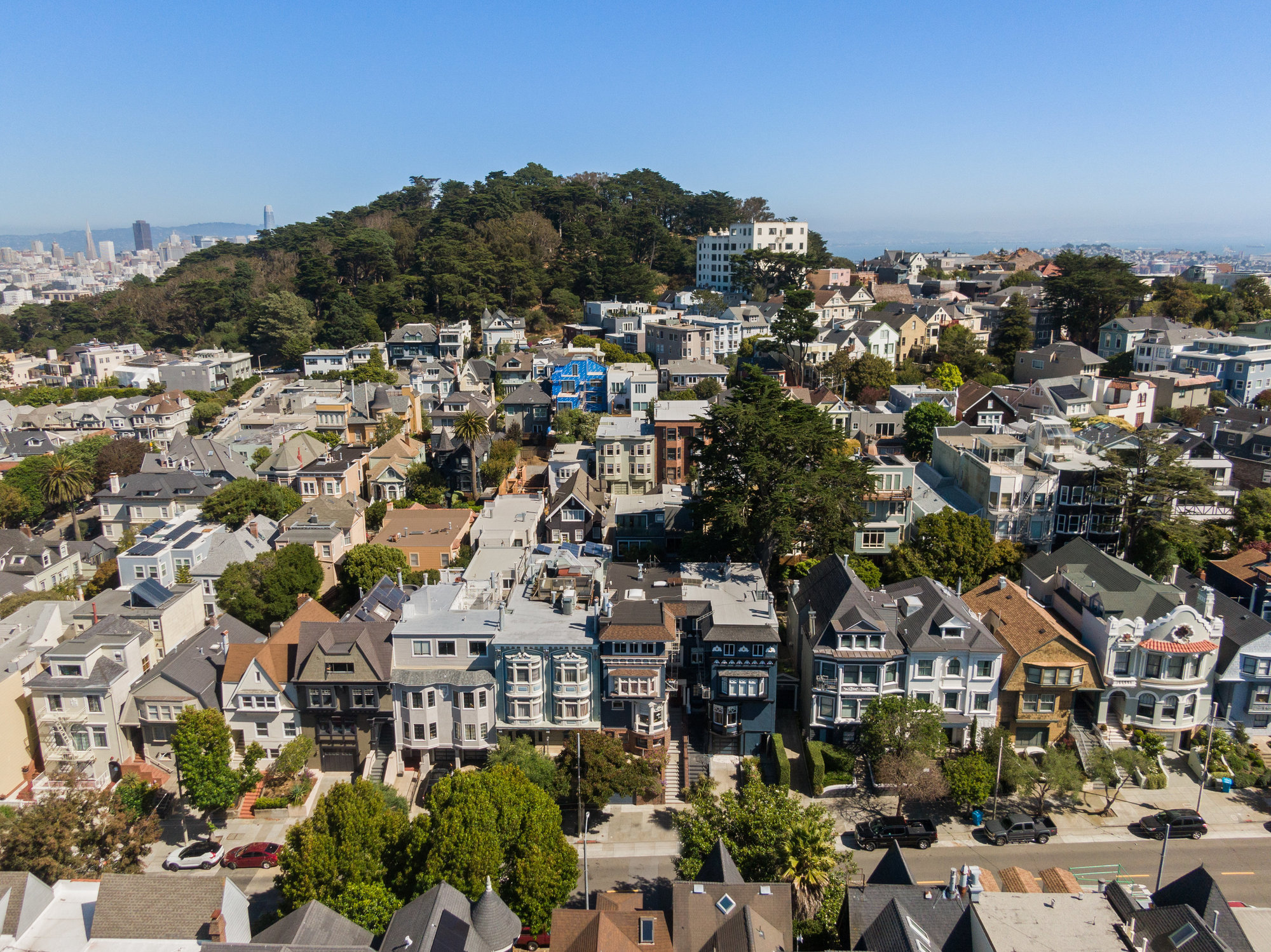 Property Photo: Aerial photo of the Ashbury Heights neighborhood and the victorian style homes that line Ashbury Street. 