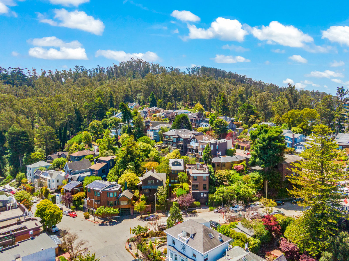Property Photo: Aerial shot of the hillside with all the surrounding homes.