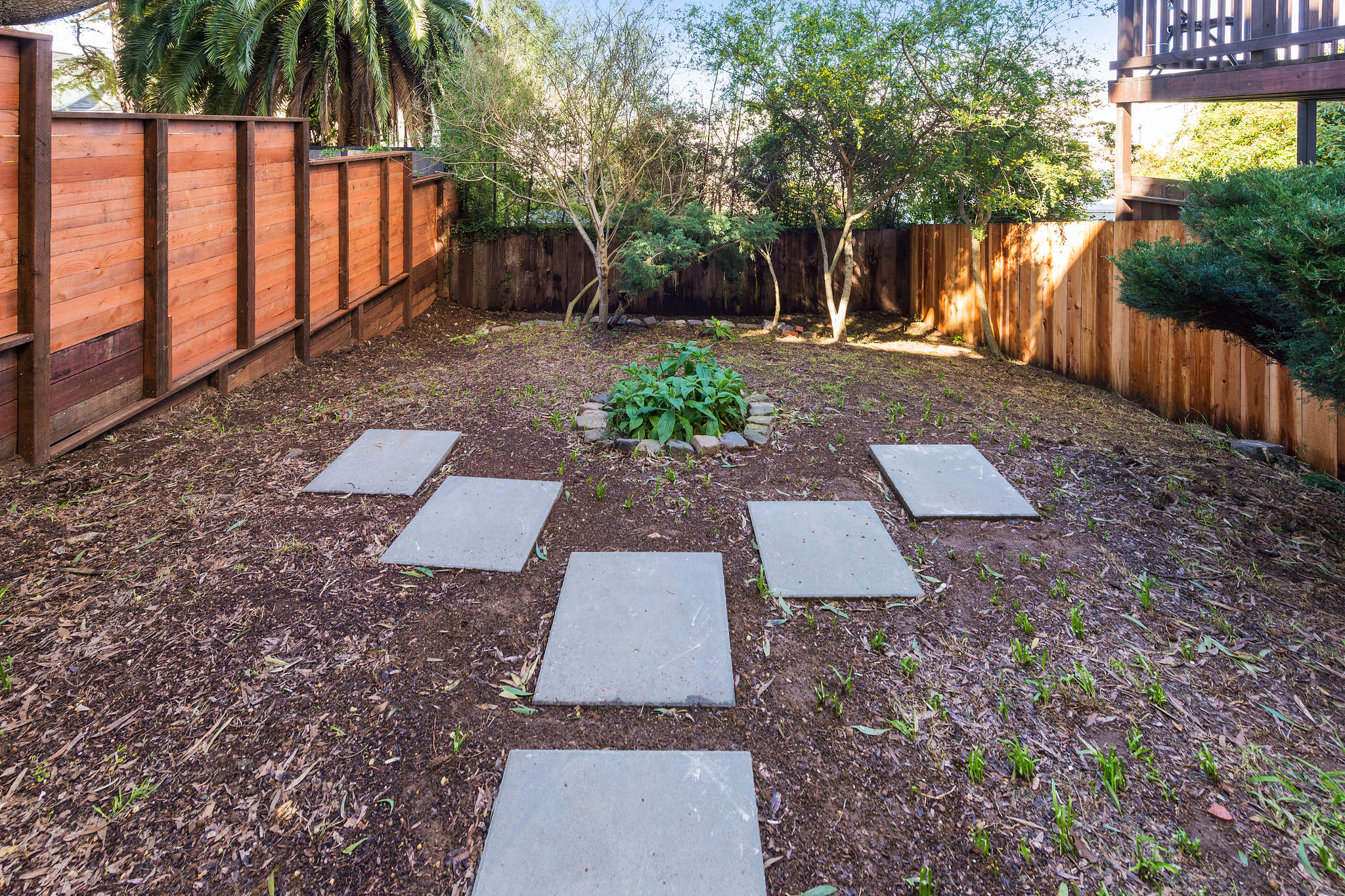 Property Photo: View of the rear yard at 228 Liberty Street, featuring stepping stones