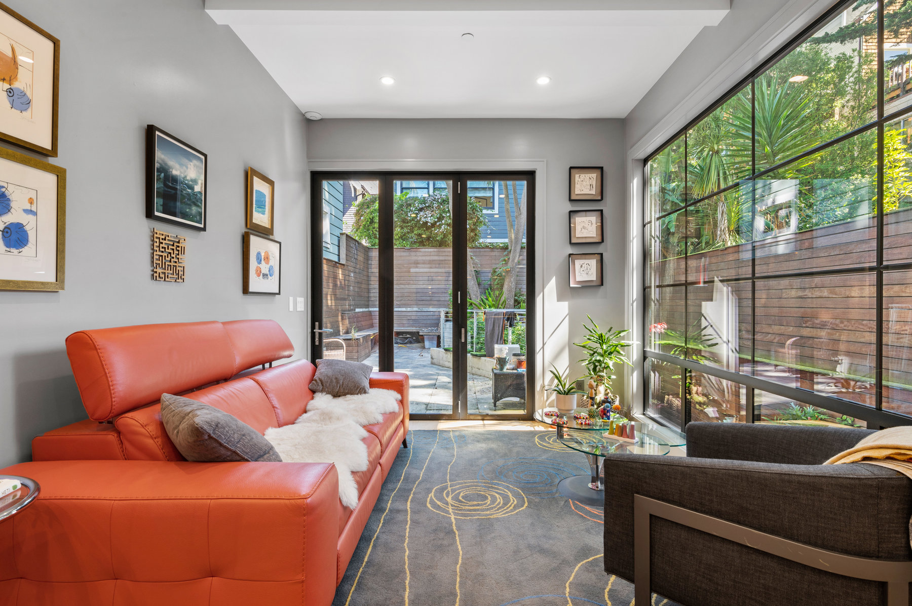 Living area with floor-to-ceiling windows