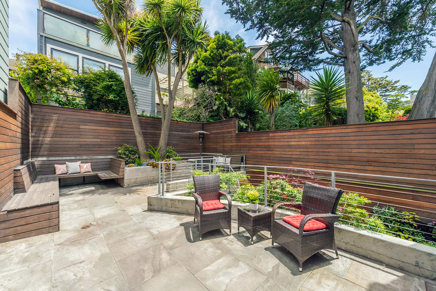 Private garden and outdoor living area, showing a large space with ample room for seating