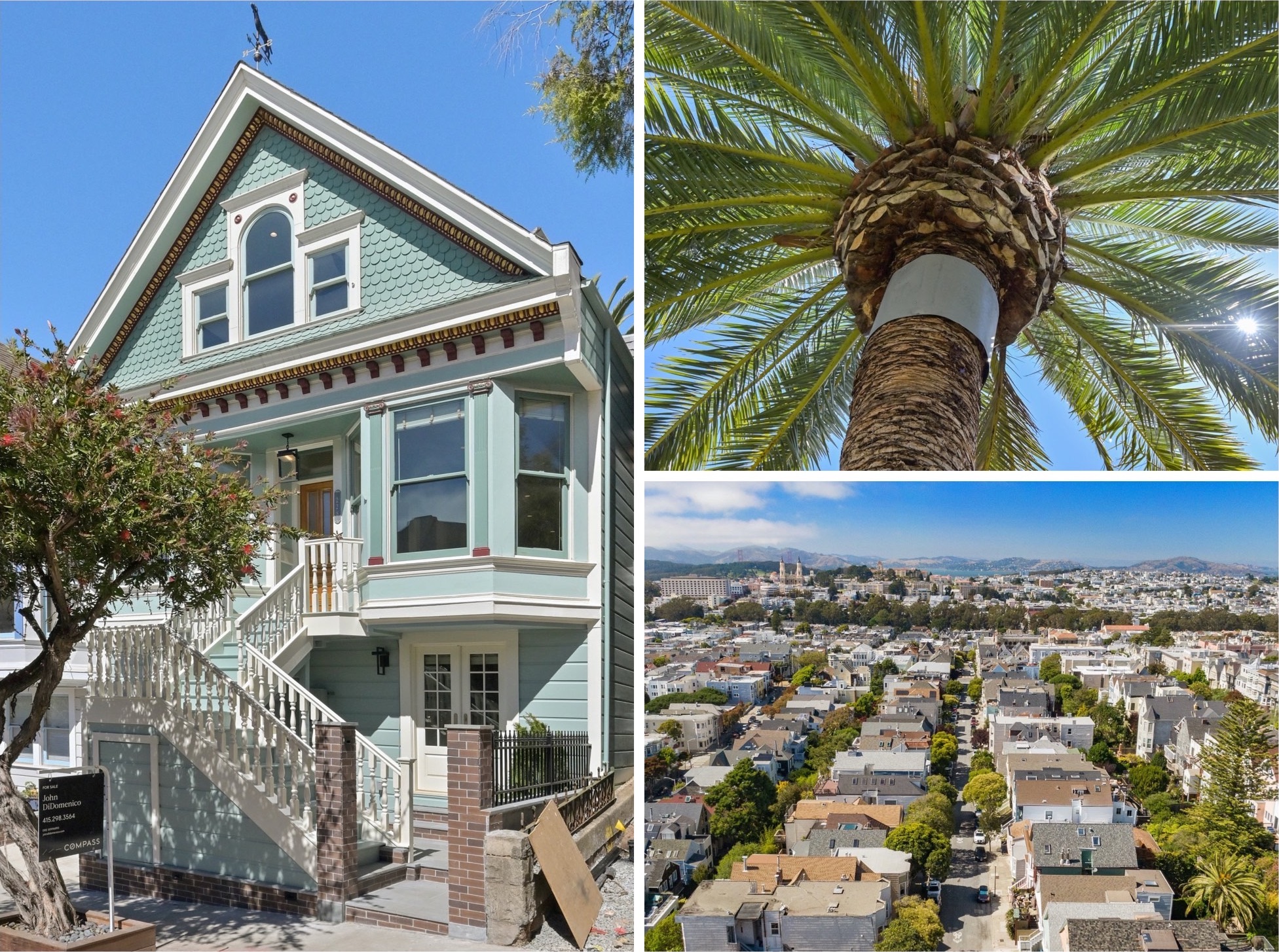 Image collage showing a two-story Victorian home, palm tree, and the Ashbury Heights neighborhood