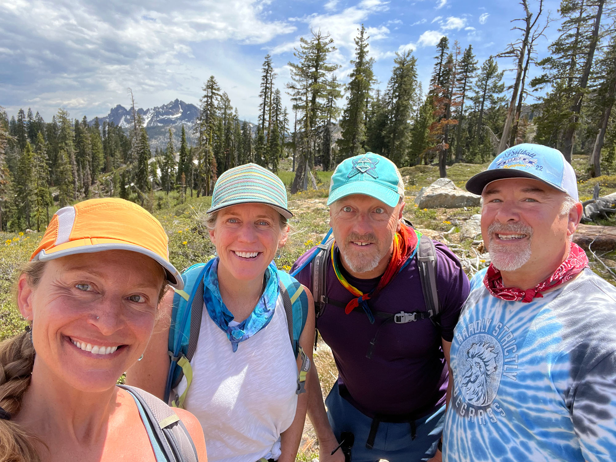 John DiDomenico and friends on a hike near Lakes Basin, CA
