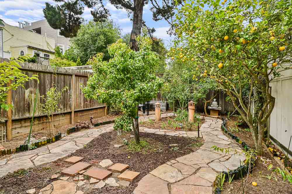 Property Photo: View of the garden with stone path and various trees