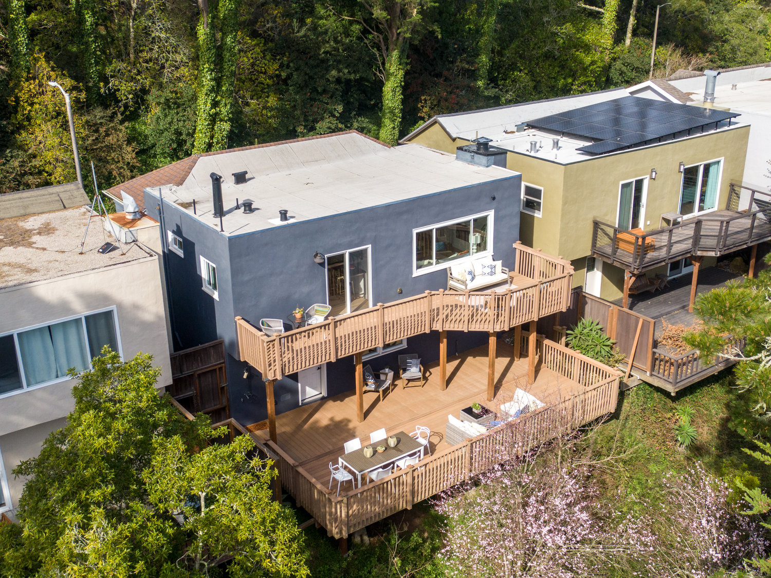 Property Photo: Aerial view of the home, showing double decks