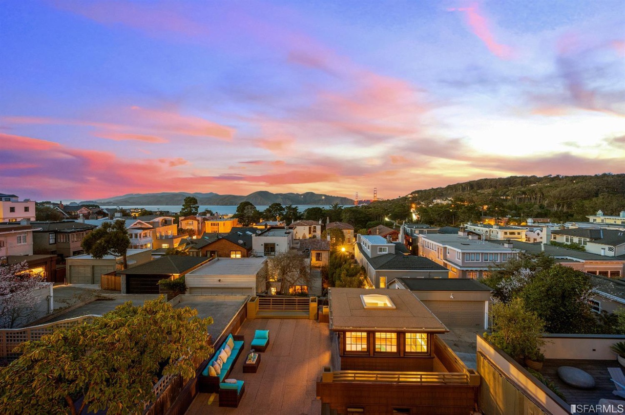 Property Photo: Aerial view of San Francisco Bay at twilight as seen from 2212 Lake Street