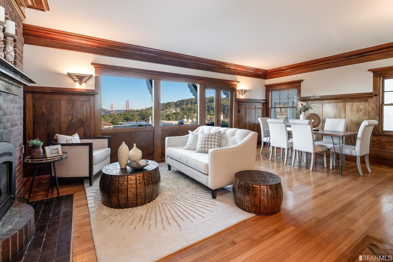 Property Photo: Primary living area at 2212 Lake Street, with views of the Golden Gate Bridge