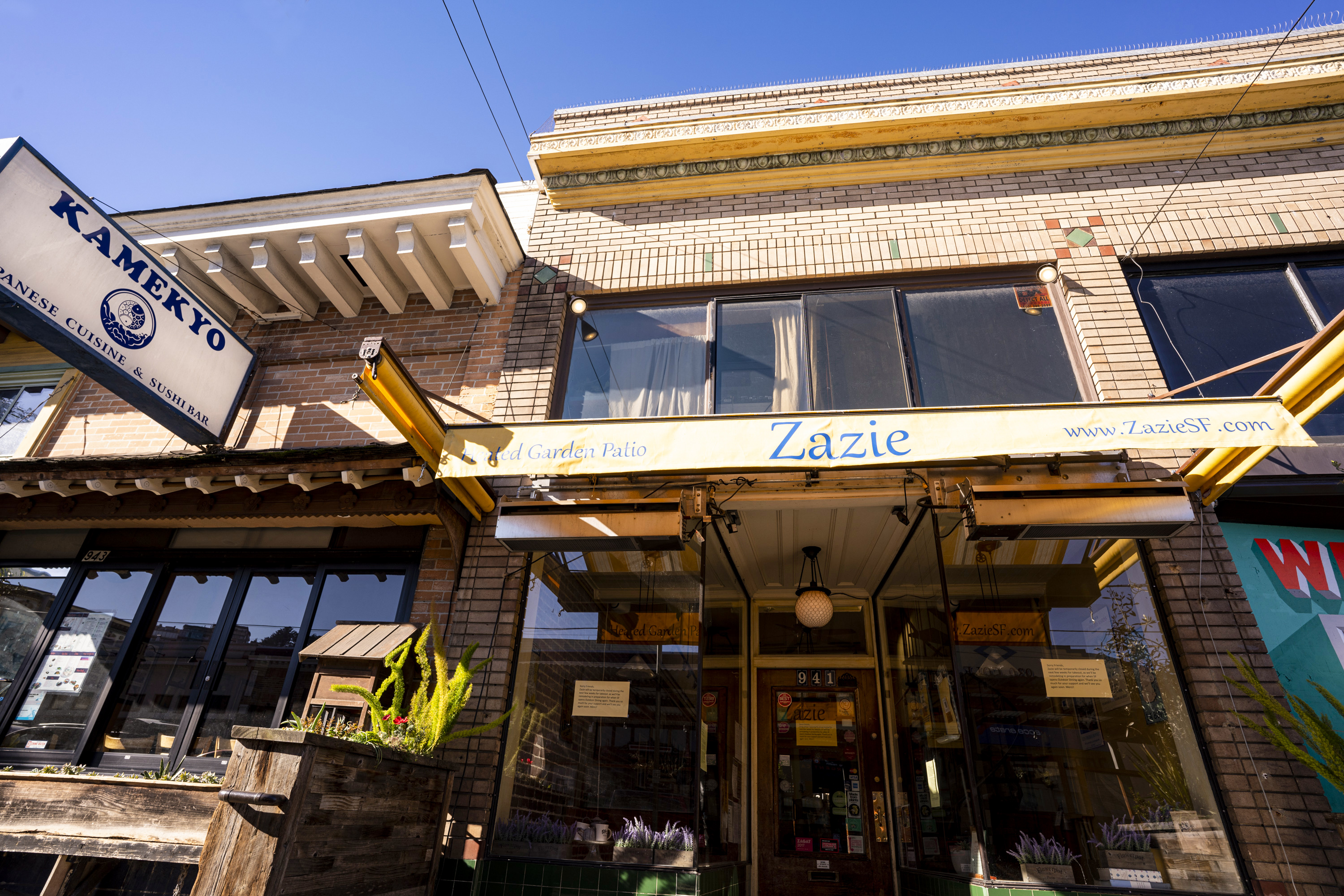 Property Photo: Front exterior view of Zazie restraurant in Cole Valley