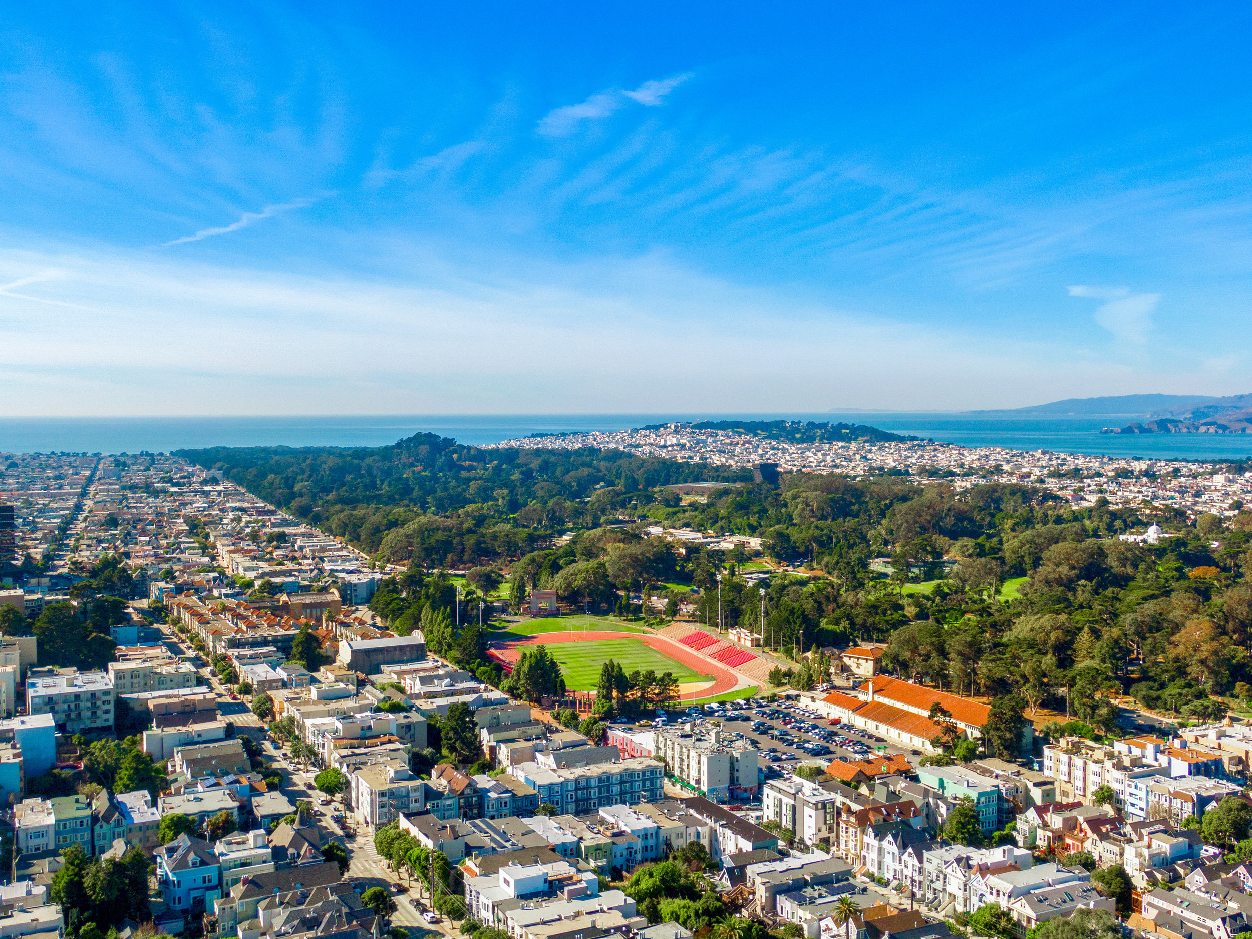 Property Photo: Aerial photo looking towards the ocean. You see Kezar Stadium and Golden Gate Park.