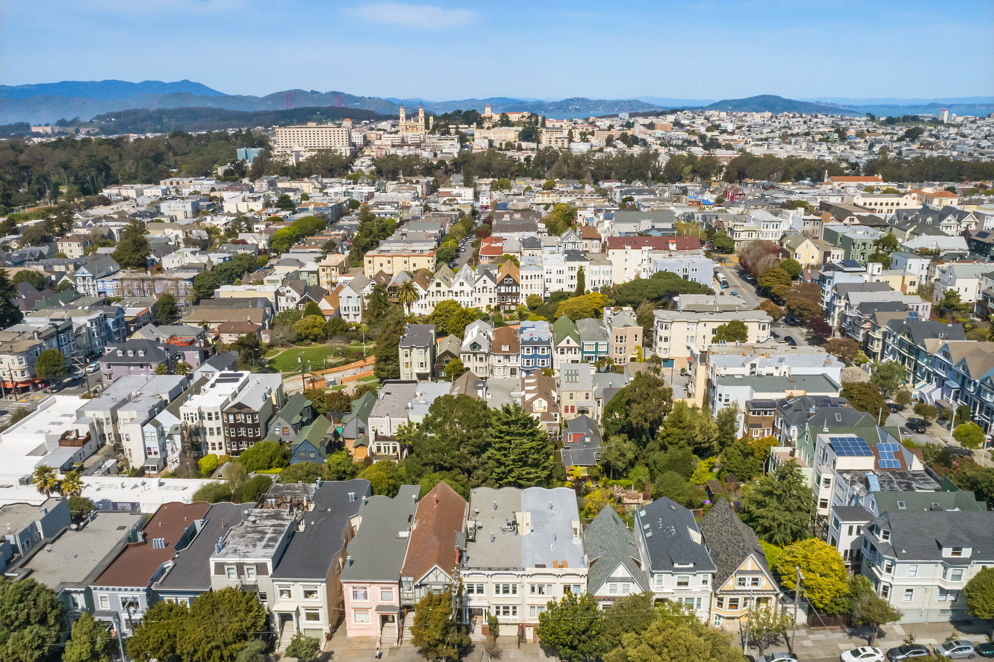 Property Photo: Aerial view of 36 Parnassus Avenue, showing from Cole Valley to the Bay