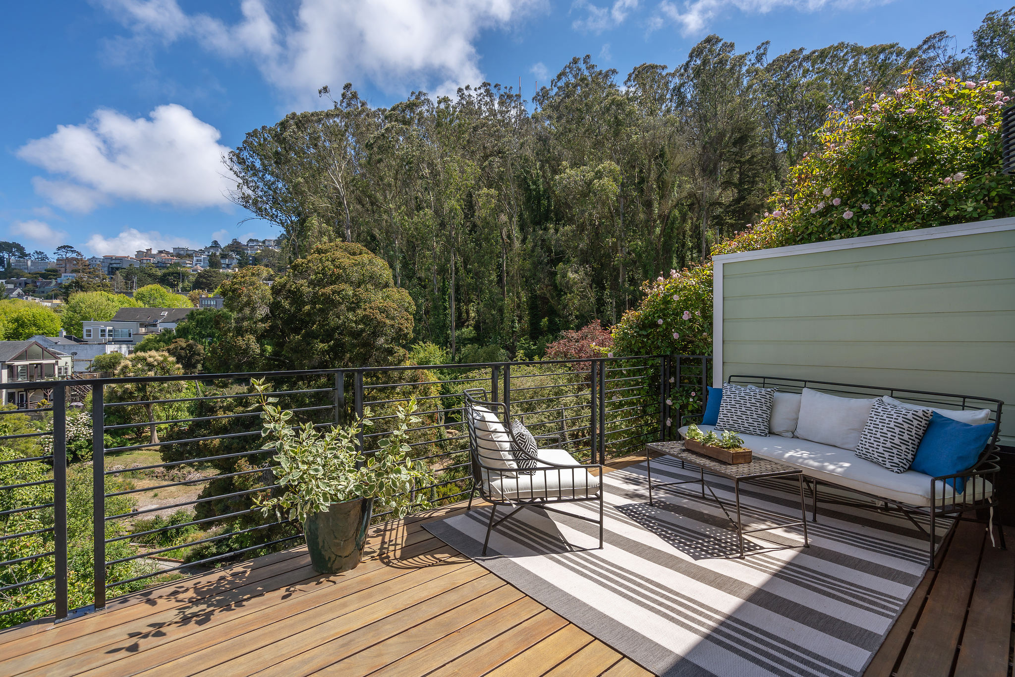 Property Photo: A view of the top-level deck and Sutro Forest 