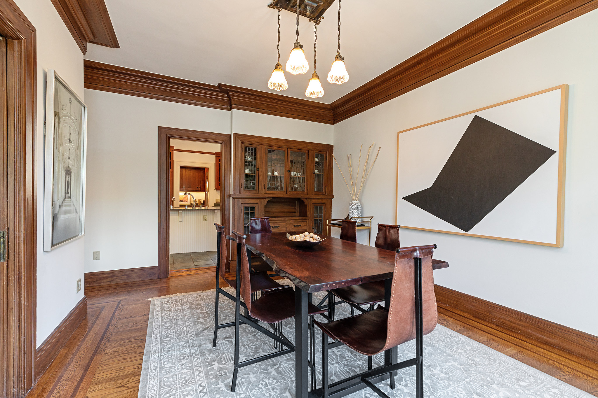 Property Photo: Dining room, featuring a fireplace