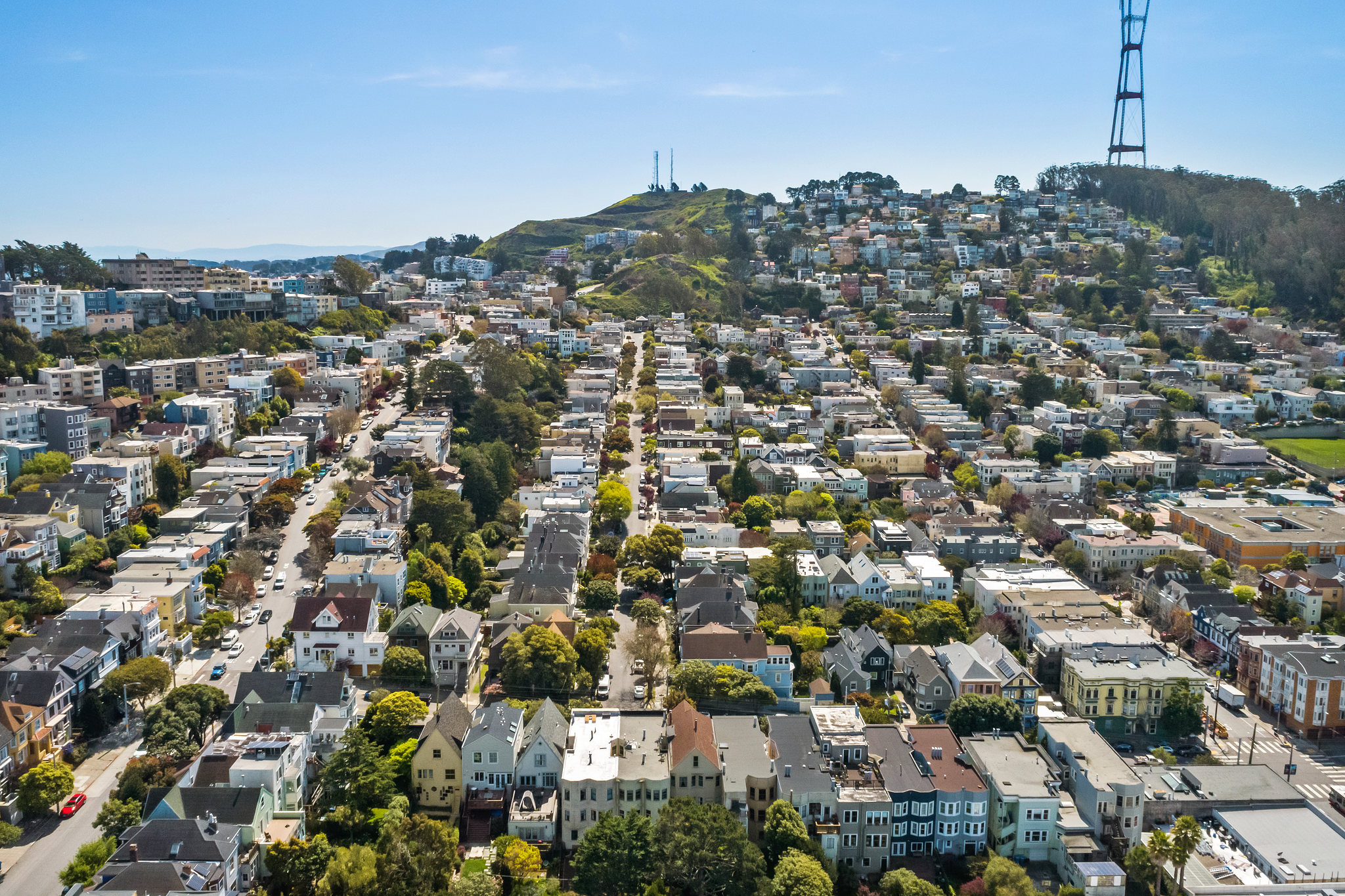 Property Photo: Wide-shot aerial view looking towards Corona Heights