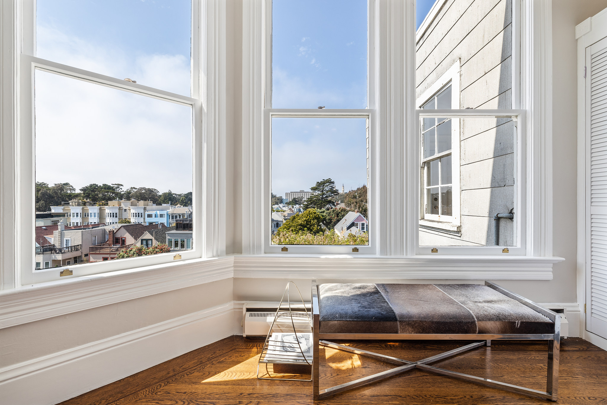 Property Photo: Close-up of the bay window with views of Cole Valley