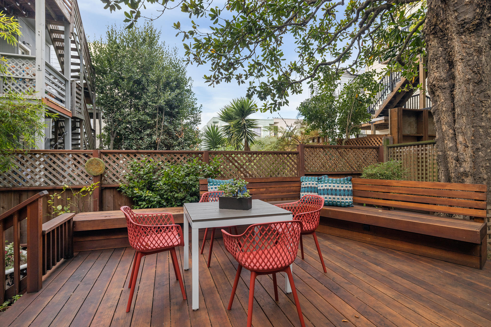 Property Photo: Close-up of the wood deck at 726 Clayton Street