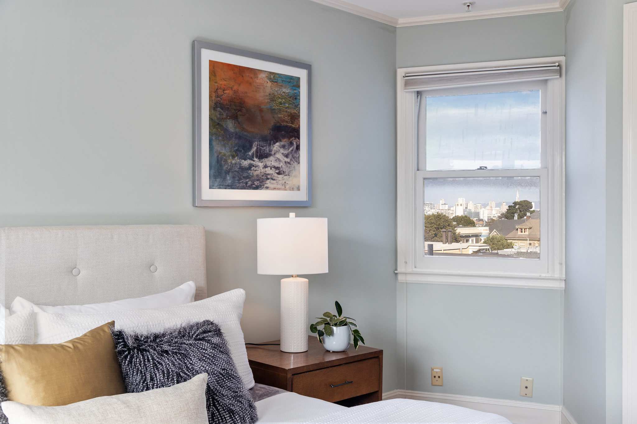 Property Photo: Close-up of the bedroom window overlooking San Francisco