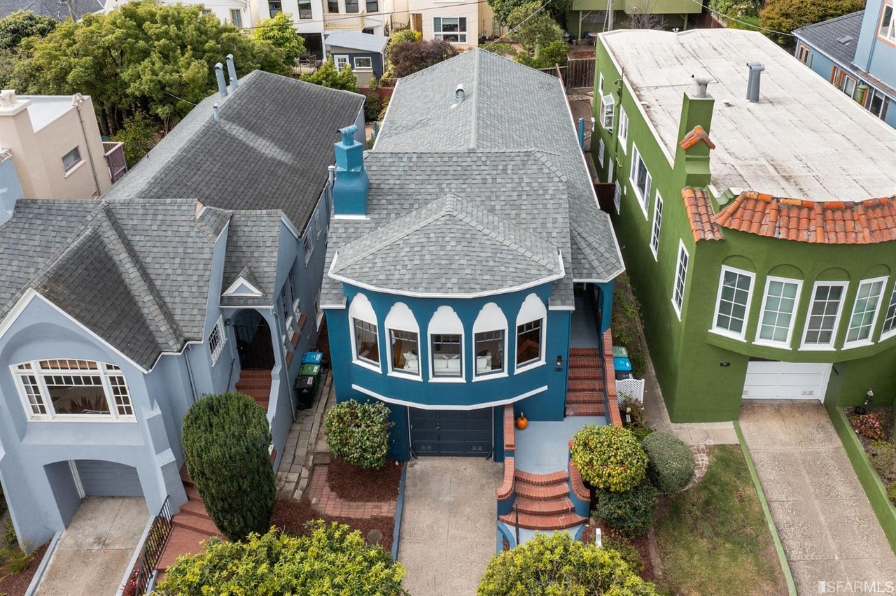 Property Photo: View of 78 Wawona Street from above, showing the entry stairs and length of the house