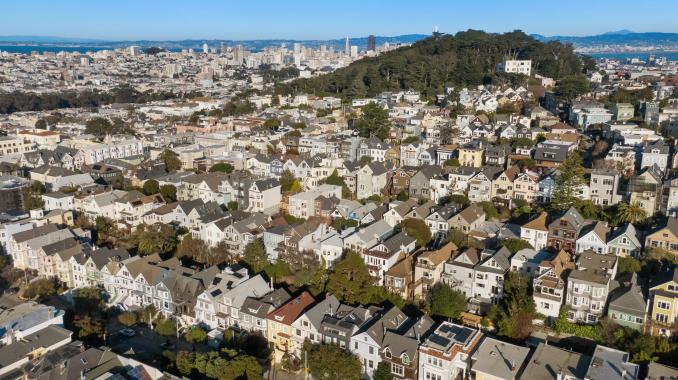 Property Thumbnail: Wide-shot view of Buena Vista Park, downtown San Francisco, and the Bay