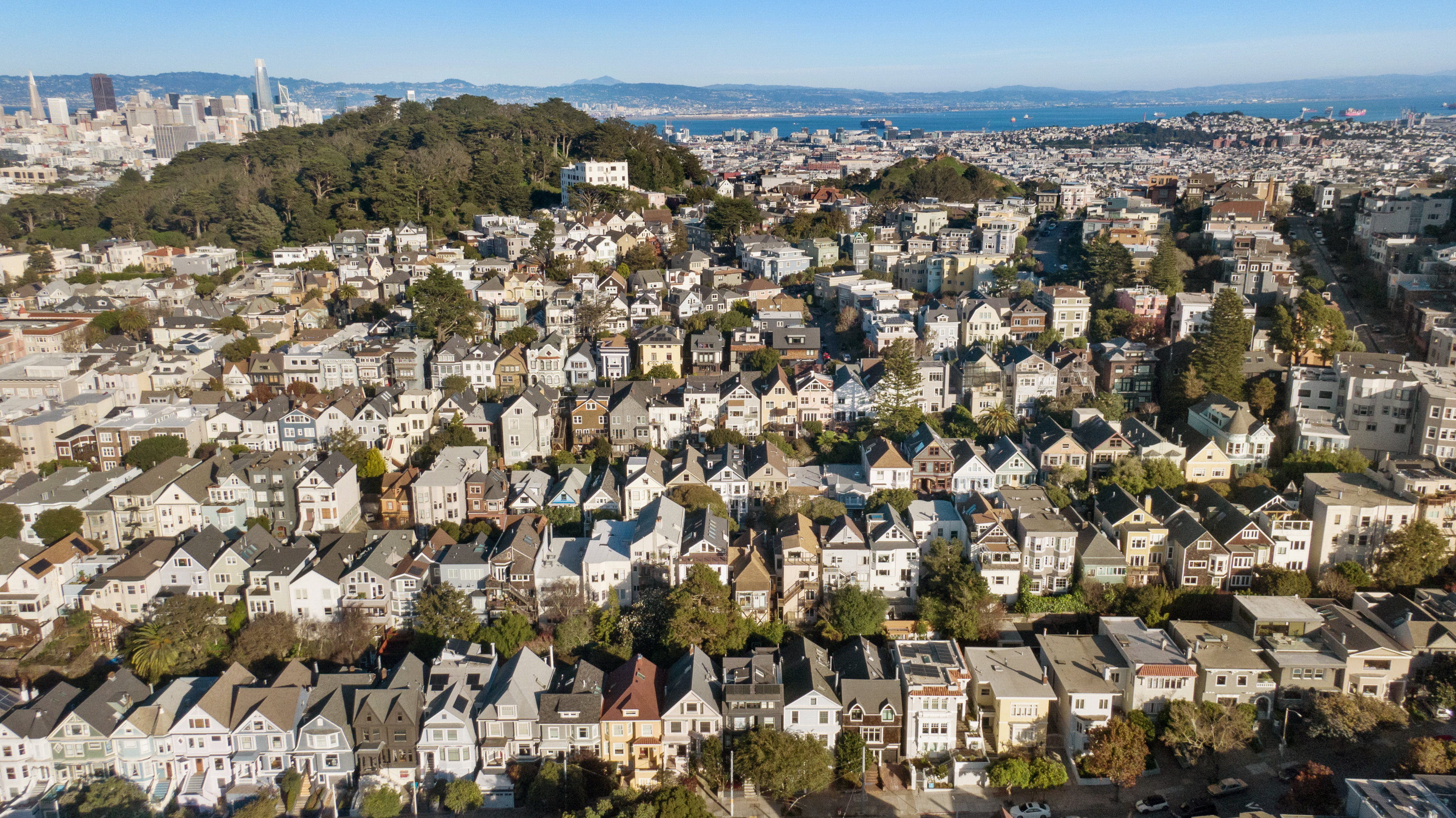 Property Photo: Aerial view of from 856 Clayton, showing downtown San Francisco, Buena Vista Park and the San Francisco Bay