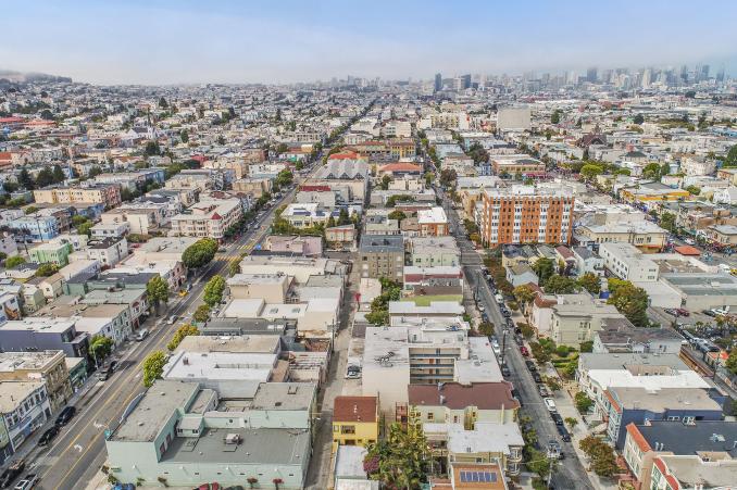 Property Thumbnail: Aerial view as seen from 464-468 Bartlett Street, showing proximity to down town San Francisco