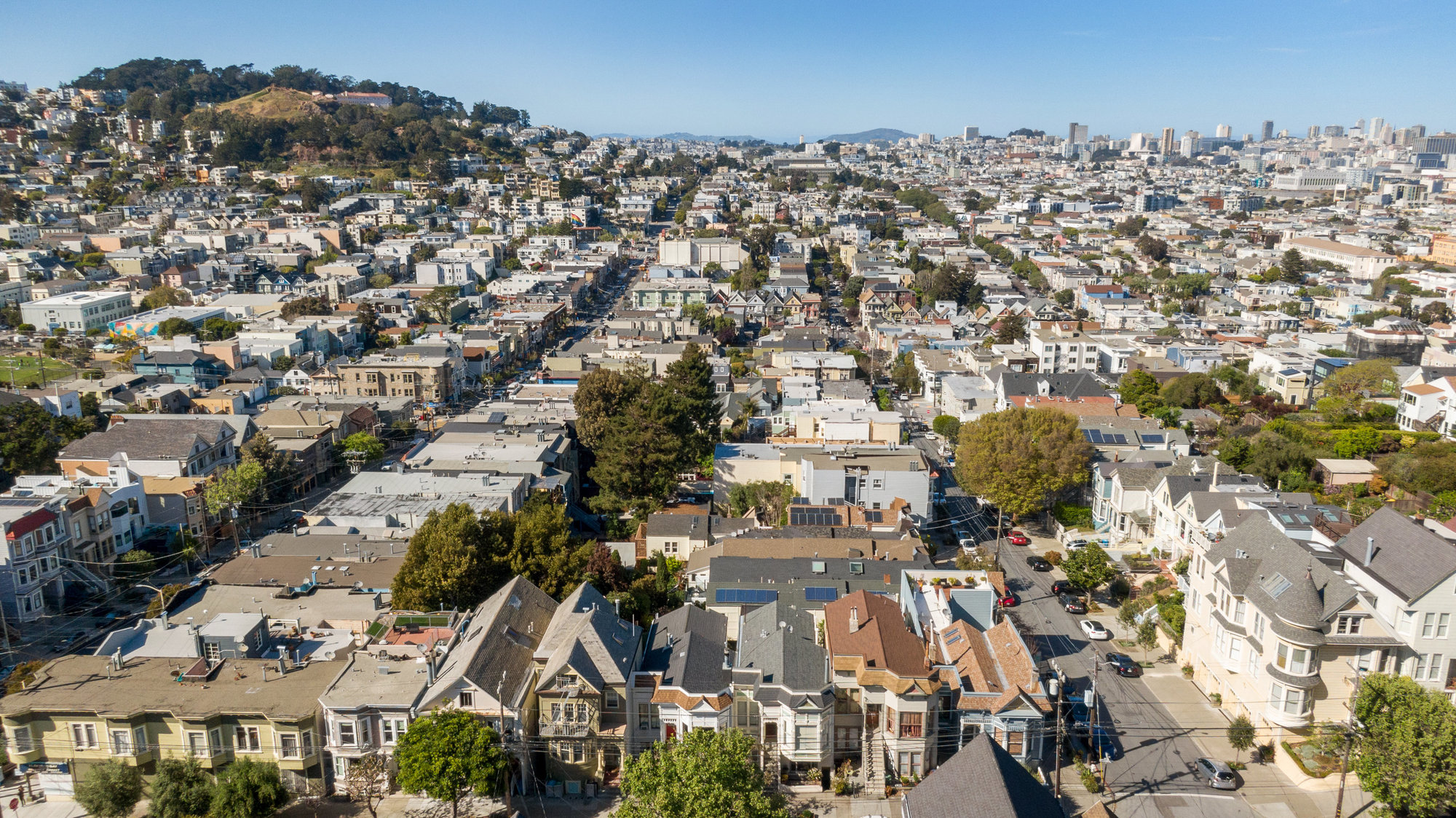 Property Photo: Aerial view of 4160-4162 20th Street, showing San Francisco in the background