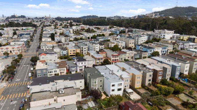 Property Thumbnail: Aerial view of 719 18th Avenue, showing Sutro Tower, and the Mission in the distance