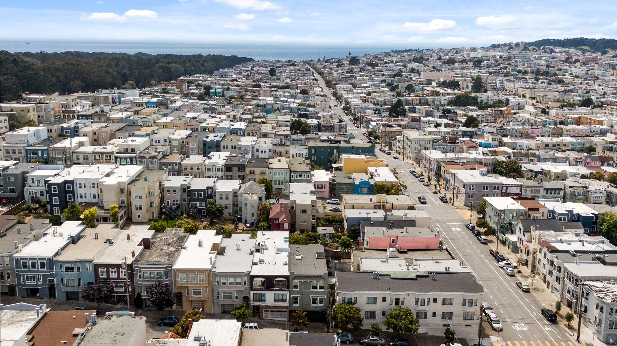 Property Photo: Aerial view of the Richmond District in San Francisco, including 719 18th Avenue and a view of Ocean Beach