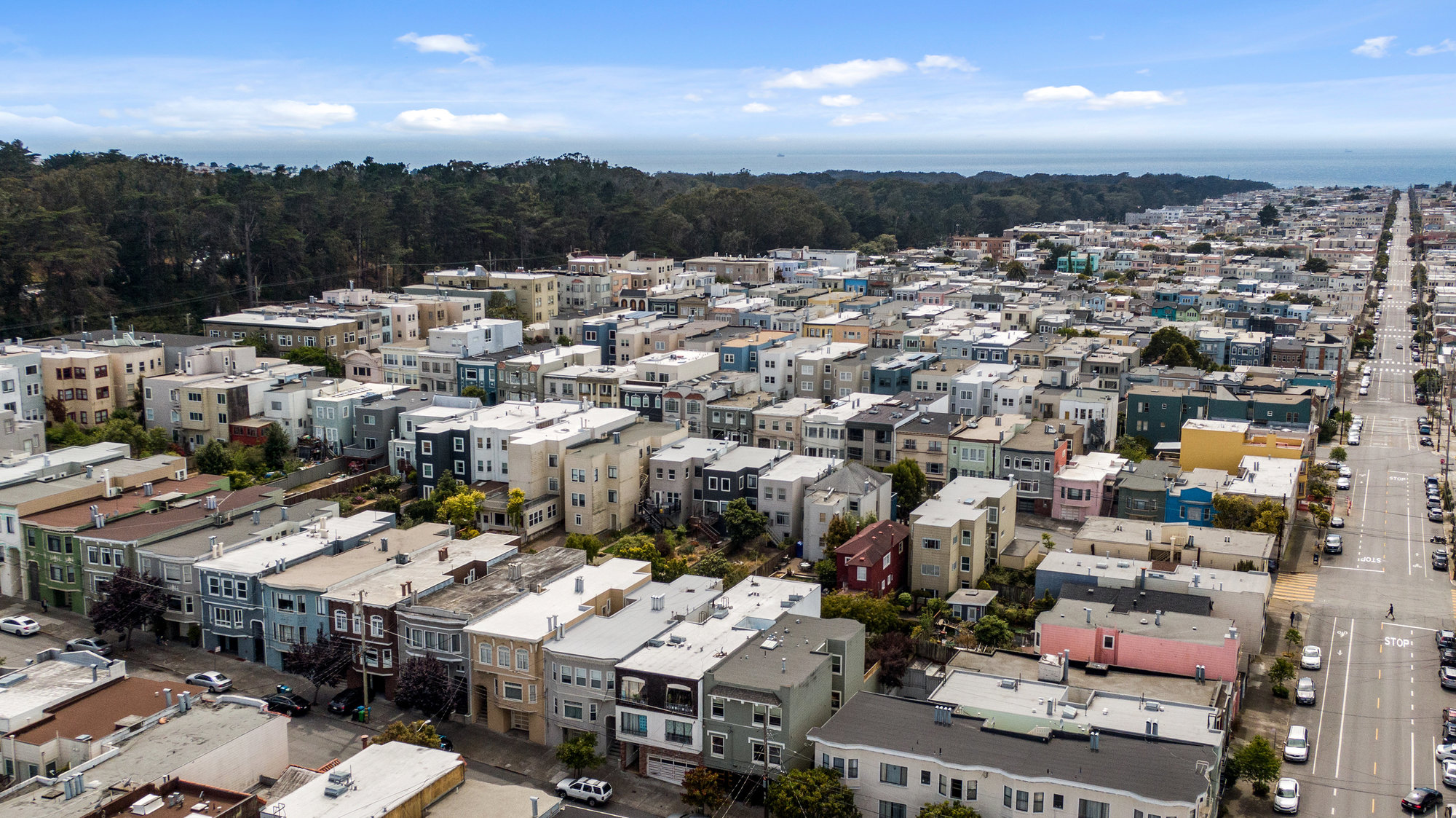 Property Photo: Aerial view of 719 18th Avenue, showing proximity to Ocean Beach and Golden Gate Park