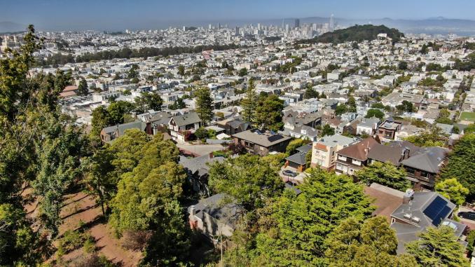 Property Thumbnail: Aerial view from 183 Edgewood Avenue, showing Cole Valley and proximity to Golden Gate Park