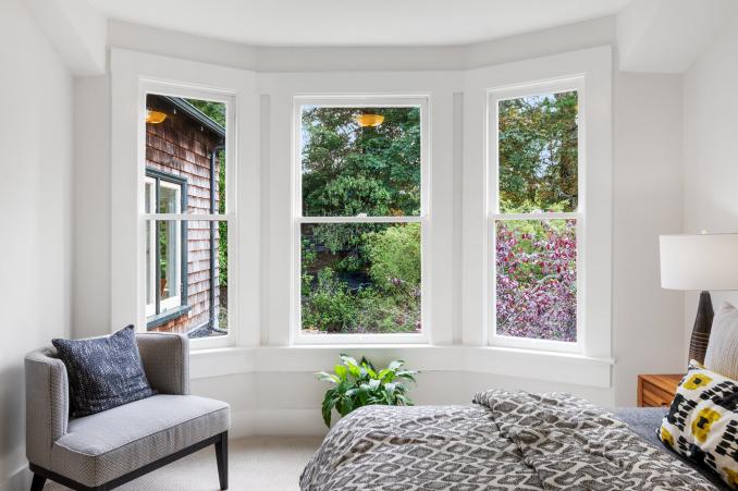 Property Thumbnail: Close-up view of a sitting area and large bay window with a garden beyond