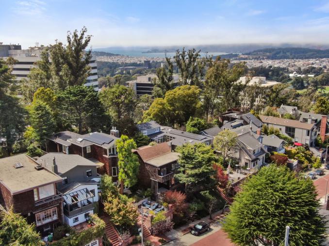 Property Thumbnail: Aerial view of 183 Edgewood Avenue, showing proximity to San Francisco Bay