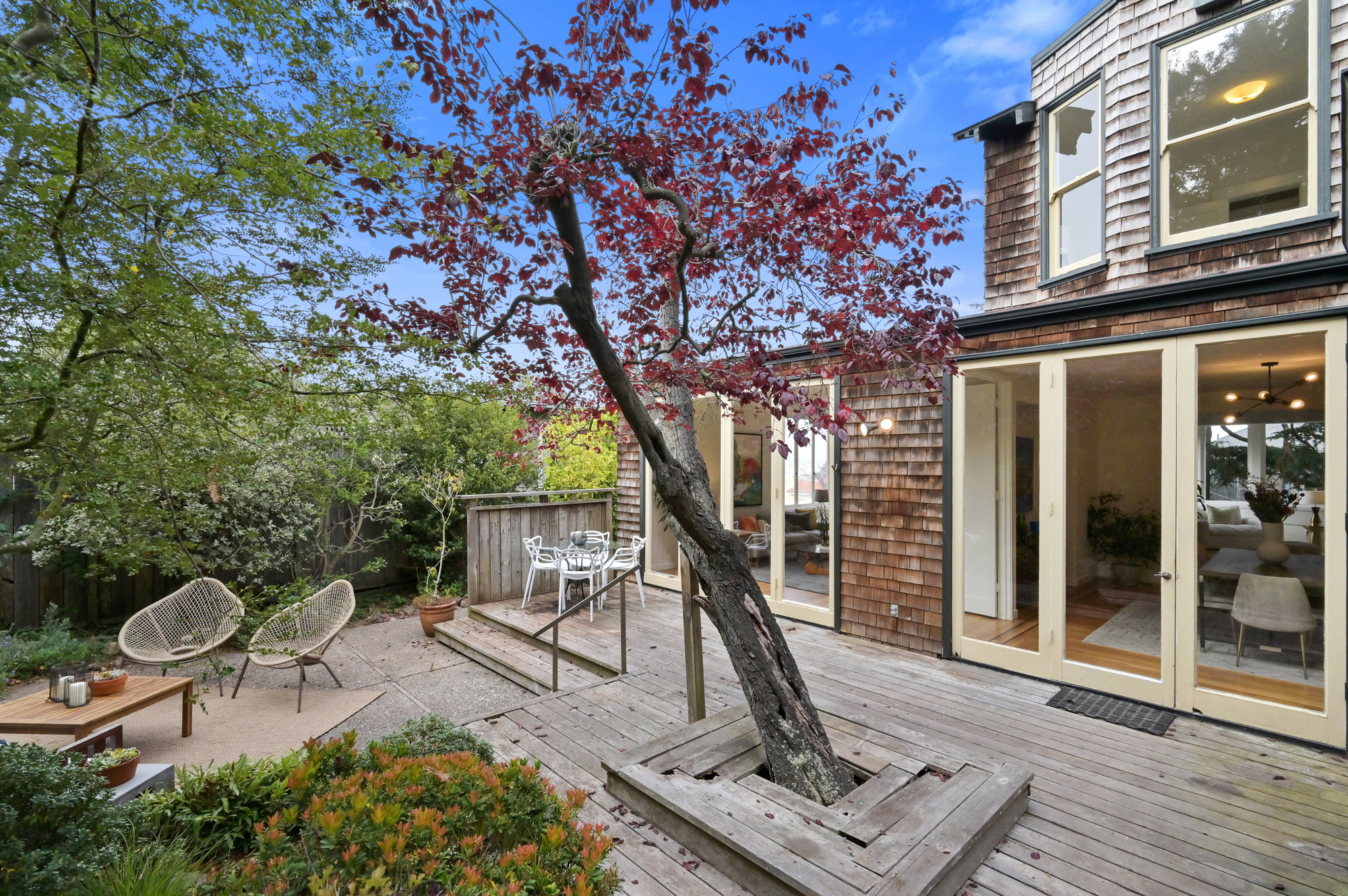 Property Photo: View of the wood deck at 183 Edgewood Avenue, showing an outdoor living area