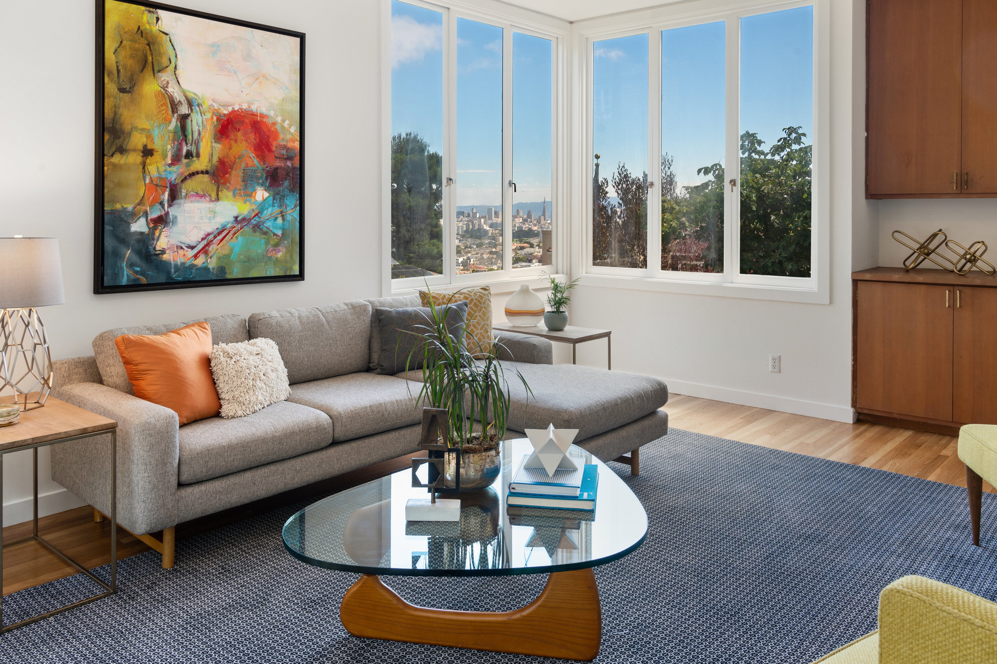 Property Photo: Close-up of the corner windows in the study, showing views of San Francisco beyond