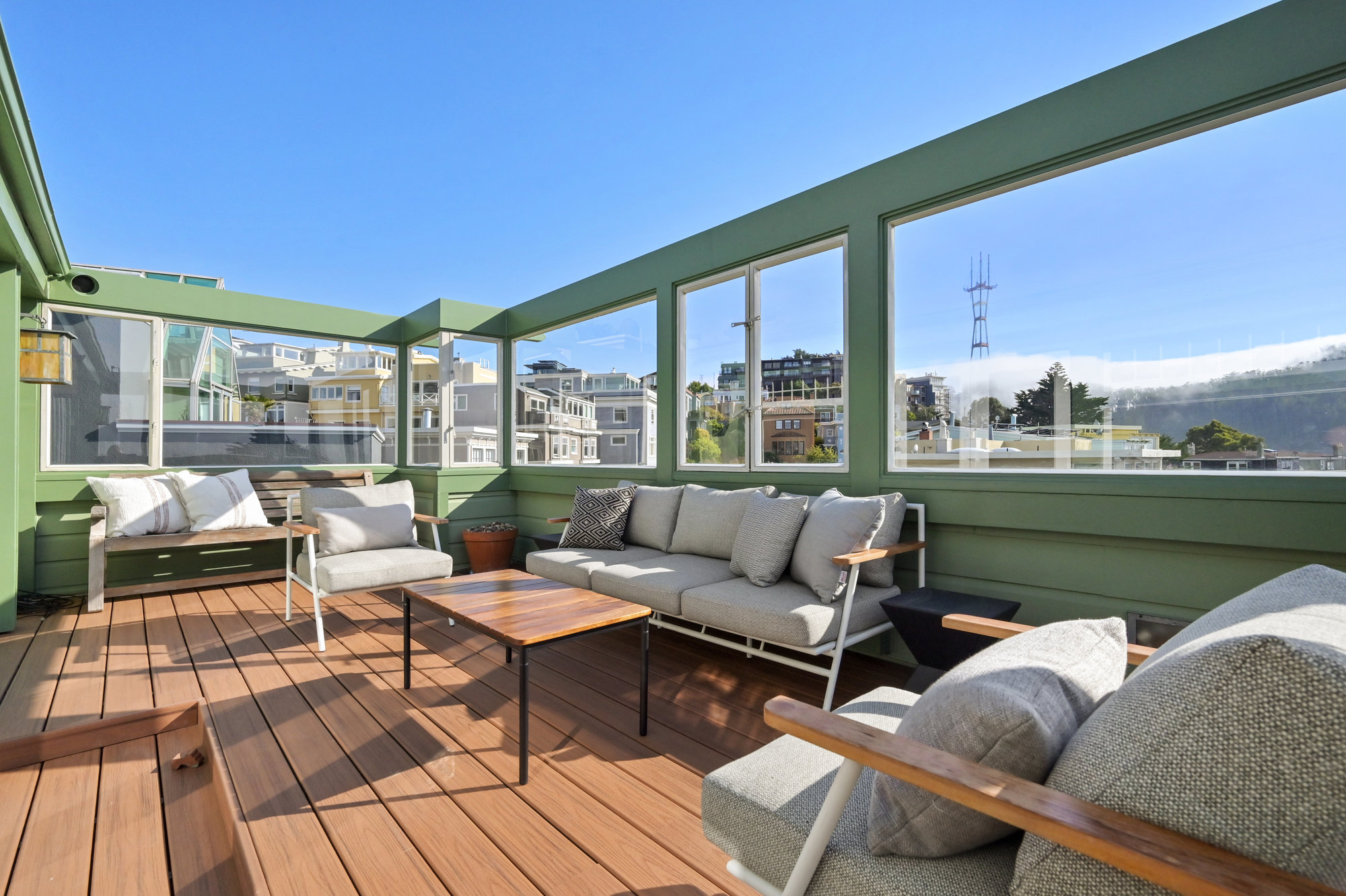 Property Photo: View deck, showing views of Sutro Tower, Ashbury Heights, and Cole Valley