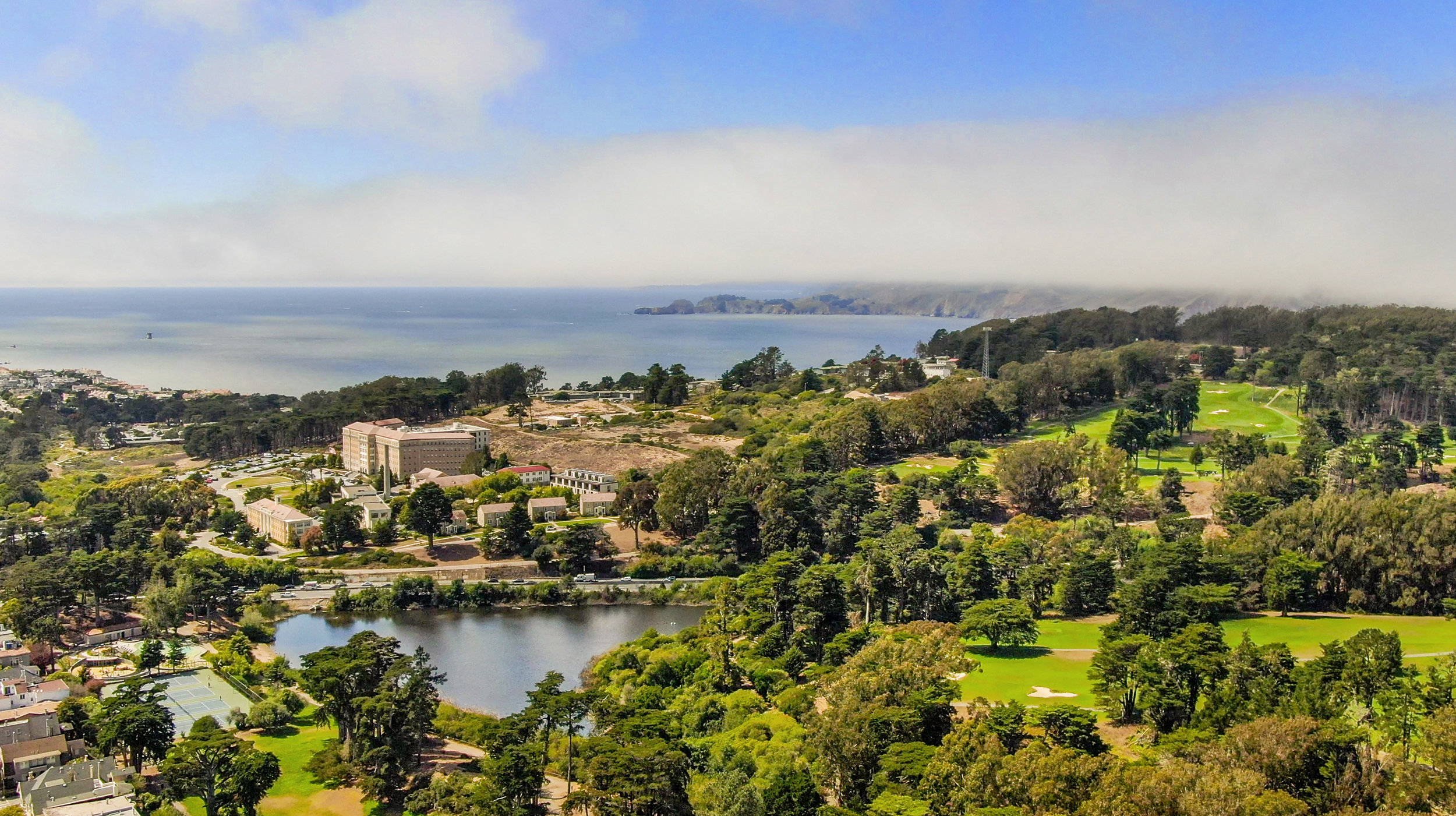 Property Photo: Aerial view of nearby Presidio Greenbelt and the San Francisco Bay
