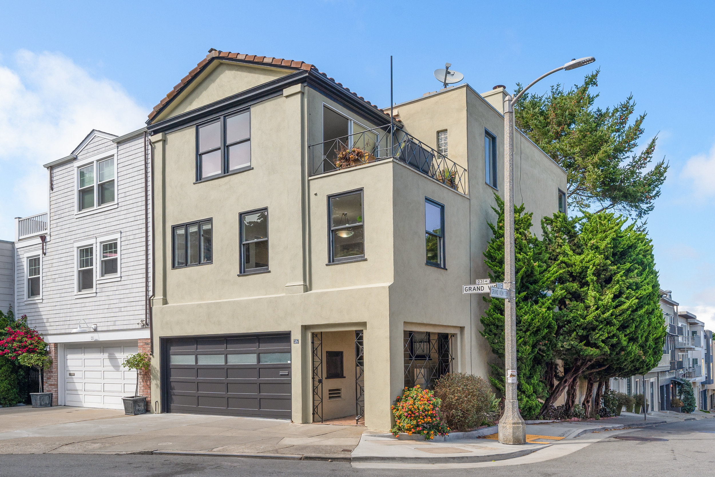 Property Photo: Front exterior view of 25 Grand View Avenue, showing a large single-family home in Noe Valley