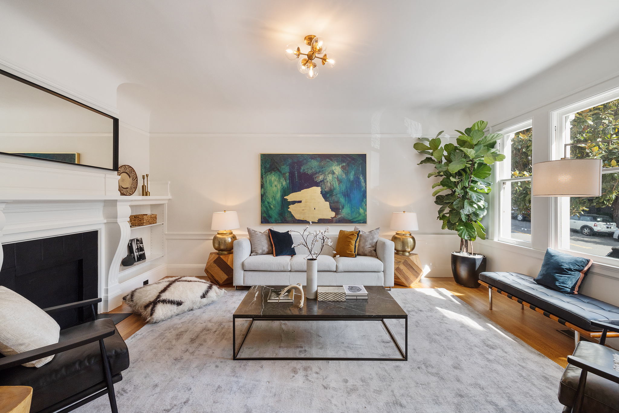 Living room with modern artwork